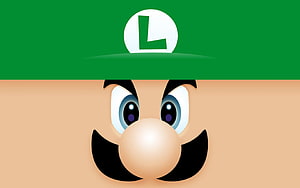 Luigi Face Close-Up With Green Hat And Mustache From Super Mario Franchise HD wallpaper