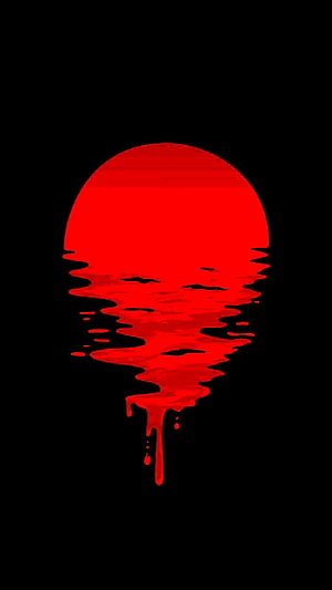 Abstract Red Dripping Circle on Black Background HD phone wallpaper
