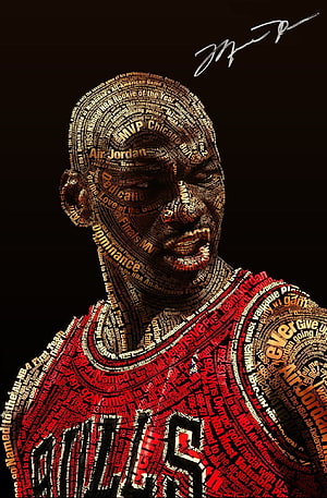Michael Jordan Word Art Portrait in Chicago Bulls Jersey HD phone wallpaper
