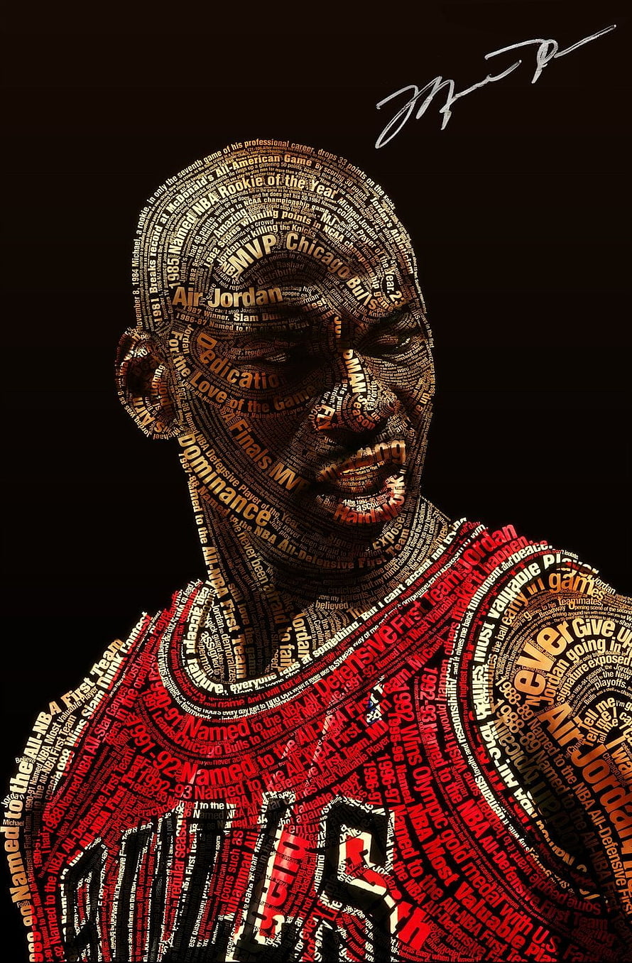 Michael Jordan Word Art Portrait in Chicago Bulls Jersey HD phone wallpaper