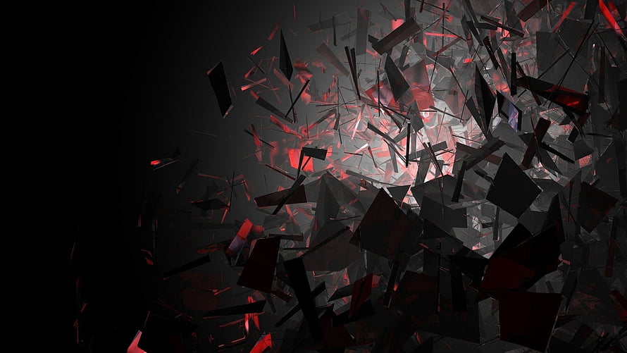 Dark Abstract Shattered Glass Explosion with Red Glowing Fragments HD wallpaper