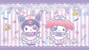 Kuromi and My Melody in Cute Nurse Outfits with Halloween Themed Sanrio Characters HD wallpaper