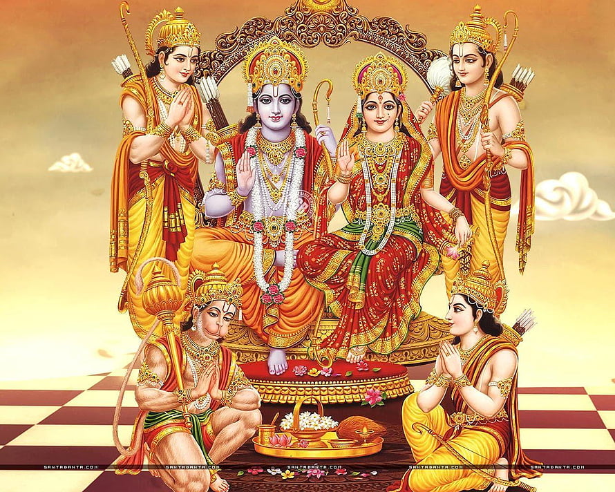 Lord Rama, Sita, Lakshmana, Hanuman and Bharat Hindu Deities Wallpaper, Ram Darbar HD wallpaper