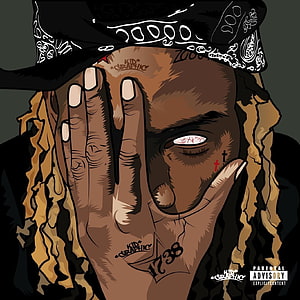 Stylized Digital Illustration of a Rapper with Bandana and Tattoos HD phone wallpaper