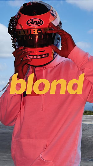 Frank Ocean Blond Album Cover Artwork Person In Pink Hoodie And Racing Helmet HD phone wallpaper
