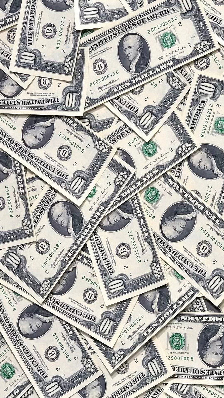 Scattered US Ten Dollar Bills Featuring Alexander Hamilton Portrait HD phone wallpaper