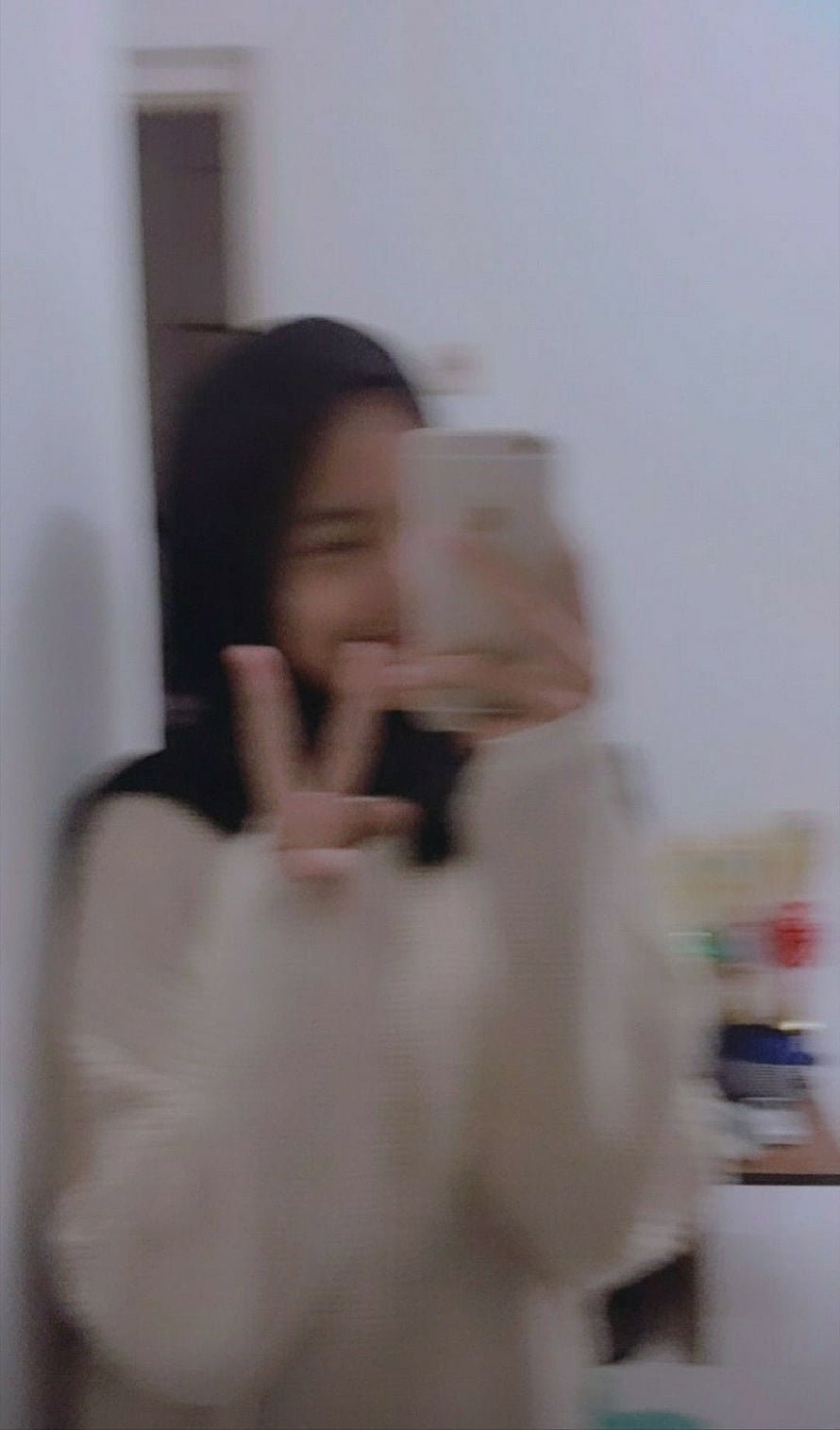 Candid Mirror Selfie of a Woman in a Cream Sweater Making a Peace Sign, Mirror Selfies HD phone wallpaper