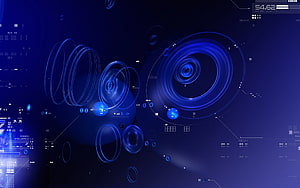 Futuristic Blue Technology Interface with Abstract Circular Data Visualizations HD wallpaper
