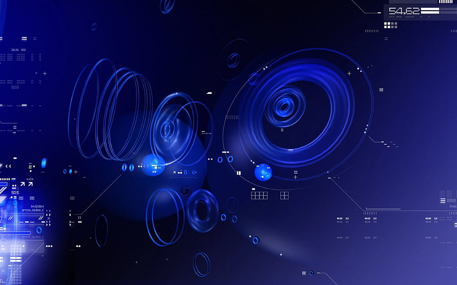 Futuristic Blue Technology Interface with Abstract Circular Data Visualizations HD wallpaper