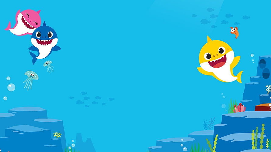 Pinkfong Baby Shark Cartoon Underwater Scene With Colorful Sharks And Jellyfish HD wallpaper