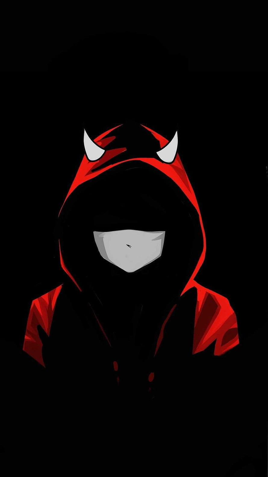 Mysterious Figure in Red Hoodie with White Horns and Mask HD phone wallpaper