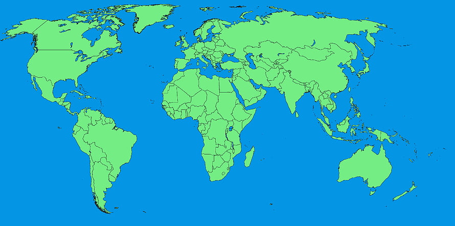Political World Map With Green Continents And Blue Oceans HD wallpaper