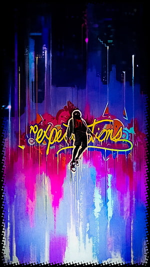 Miles Morales Spider-Man Graffiti Art with Neon Magenta and Blue Paint Splashes, no EXPECTATIONS, Miles, magenta, pink, Morales, Graffiti, Spiderman HD phone wallpaper