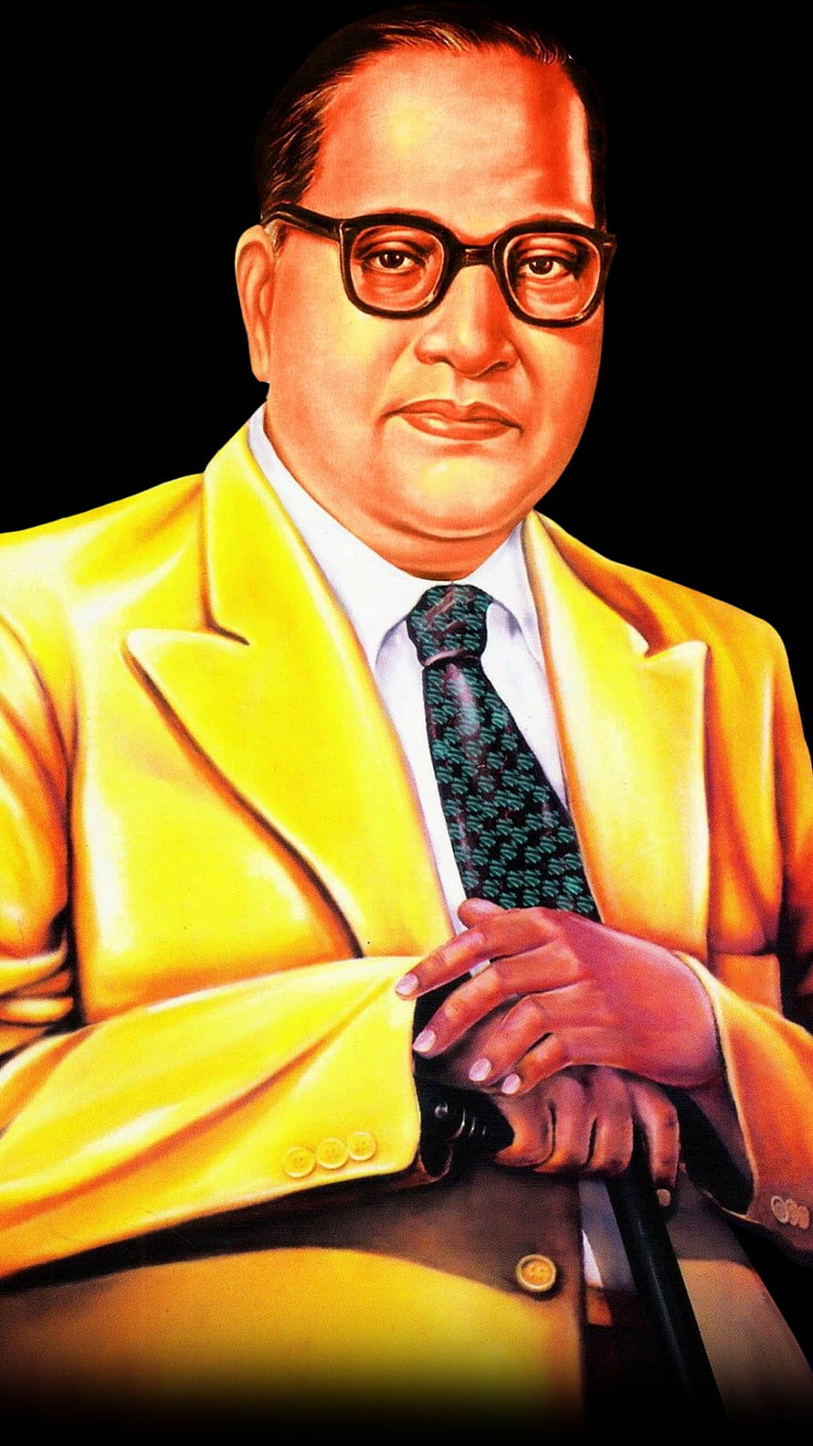 Painted Portrait of Dr. B. R. Ambedkar in a Yellow Suit and Glasses HD phone wallpaper