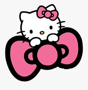 Hello Kitty Peeking Over a Large Pink Bow on a White Background HD phone wallpaper