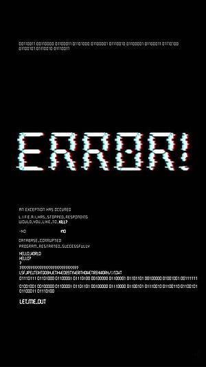 Glitch Art Error Screen with Binary Code and Digital Distortion on Black Background HD phone wallpaper