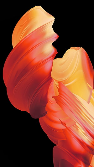 Vibrant Abstract 3D Ribbon Sculpture in Warm Orange and Red Tones on Black Background HD phone wallpaper