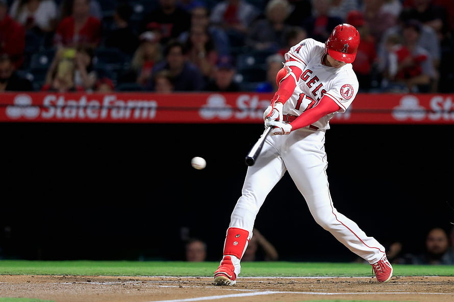 Shohei Ohtani Swinging Bat During Los Angeles Angels Home Game HD wallpaper