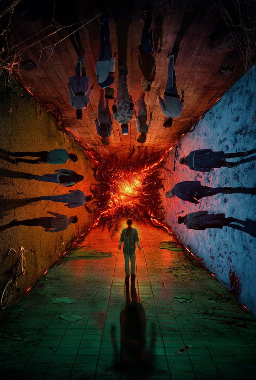 Stranger Things Season 4: Eleven Confronts the Demogorgon in a Fiery Underground Tunnel HD phone wallpaper