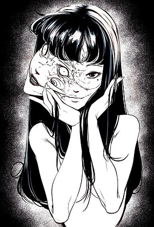 Black and White Manga Girl Holding Distorted Mask, tomie; junji ito uploaded, Junji Ito Manga HD phone wallpaper