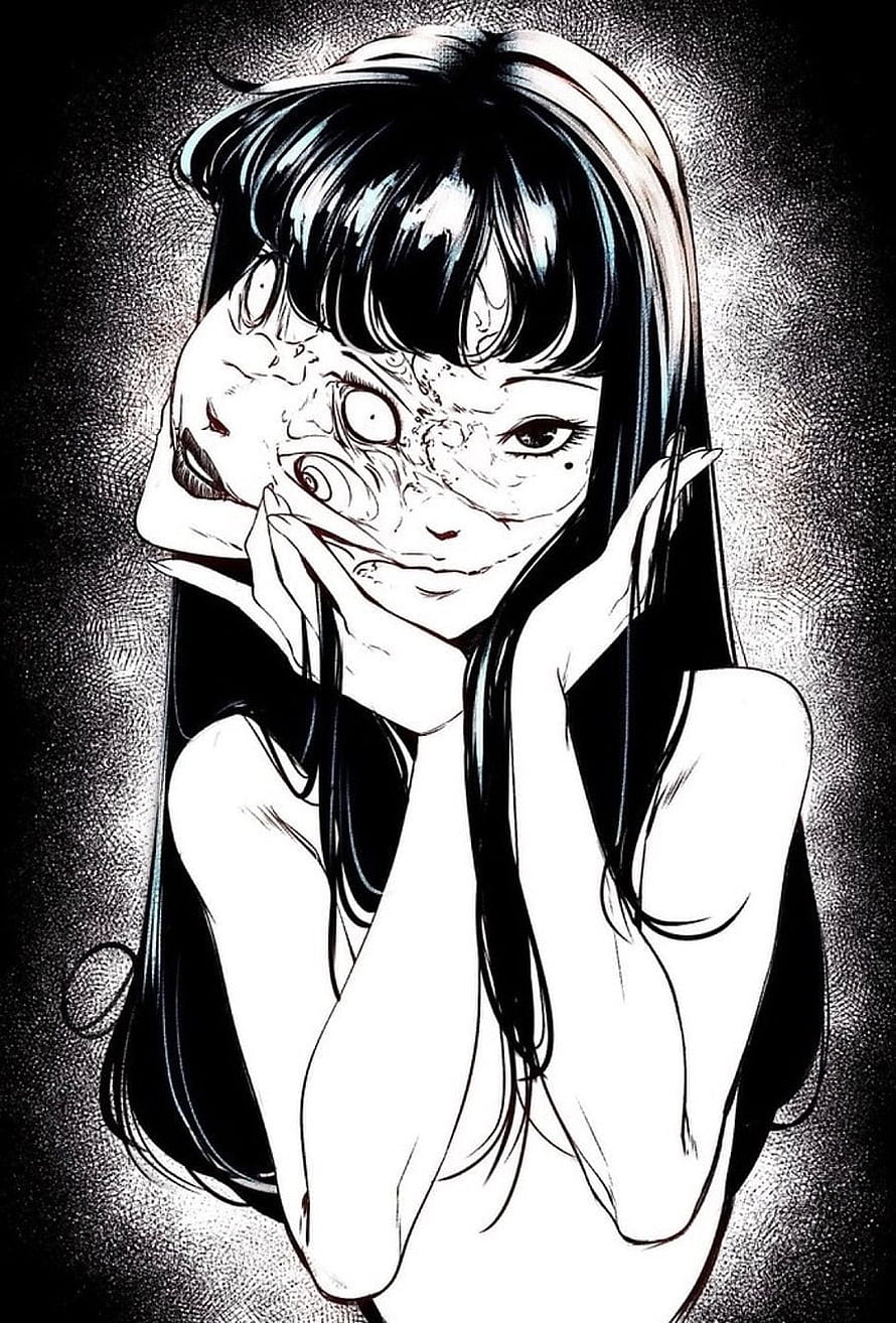 Black and White Manga Girl Holding Distorted Mask, tomie; junji ito uploaded, Junji Ito Manga HD phone wallpaper
