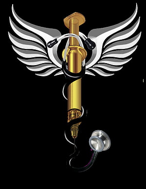 Golden Caduceus Medical Symbol With Wings And Stethoscope HD phone wallpaper