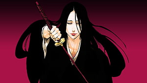 Bleach Unohana Retsu Anime Character Holding Katana Against Crimson Background HD wallpaper