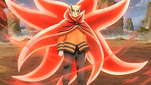 Naruto Uzumaki in Baryon Mode with Nine-Tails Chakra Aura HD wallpaper