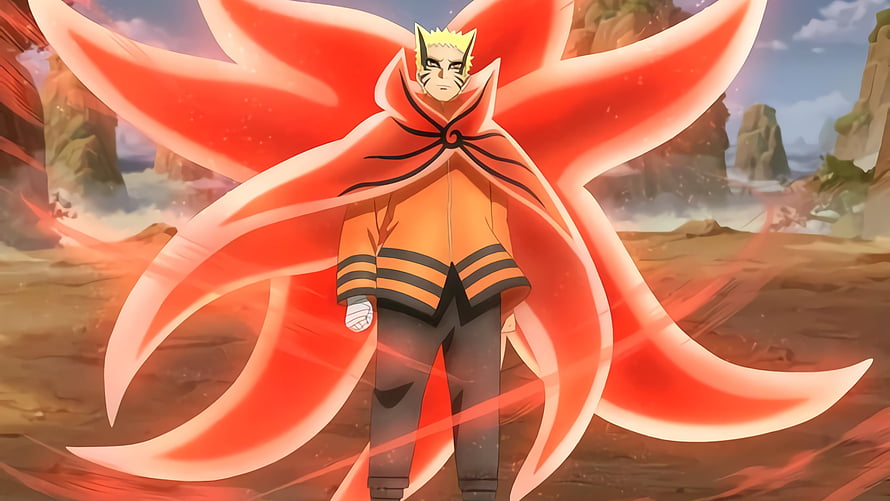Naruto Uzumaki in Baryon Mode with Nine-Tails Chakra Aura HD wallpaper