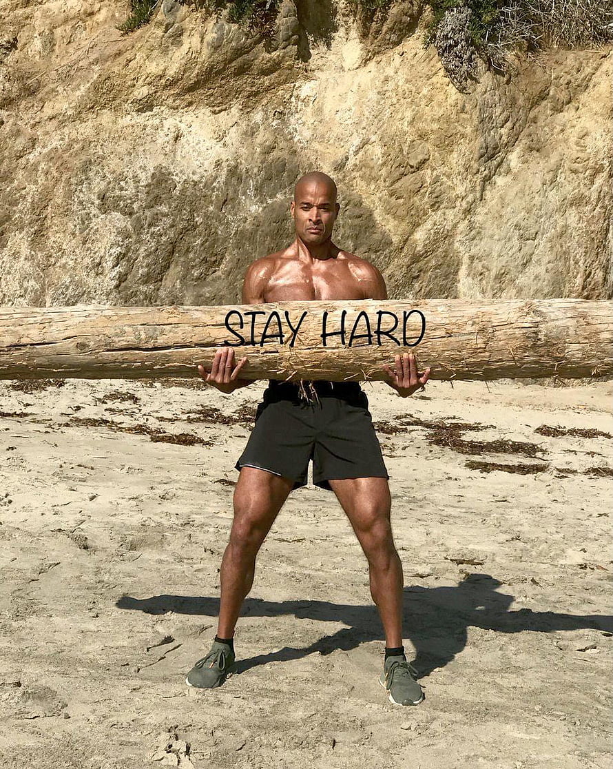 Muscular Man Carrying Heavy Log on Beach with Stay Hard Motivation, David Goggins - for motivation: davidgoggins HD phone wallpaper