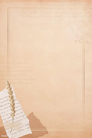 Vintage beige paper background with torn newspaper corner and dried wheat stem HD phone wallpaper
