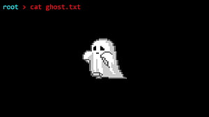 Pixel Art Ghost on Black Terminal Background with Linux Shell Command HD wallpaper