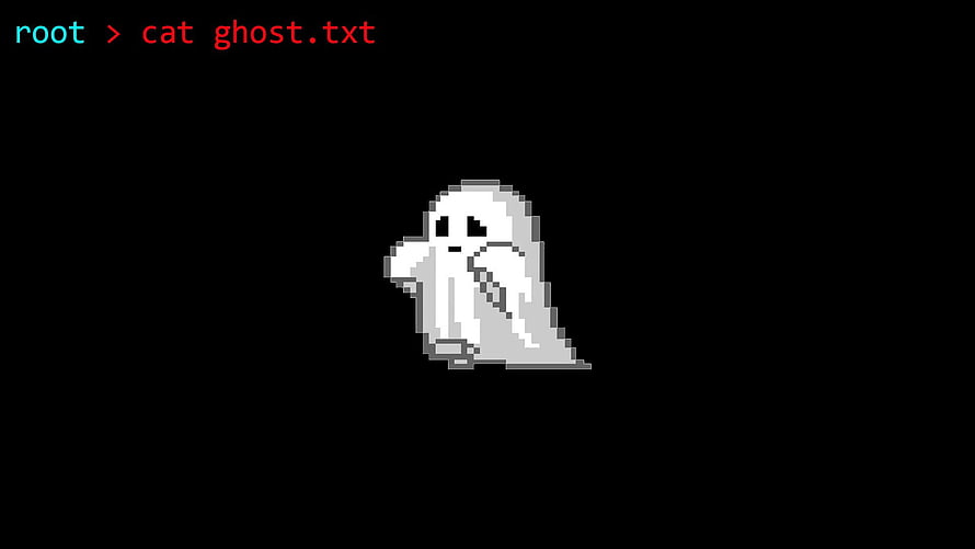 Pixel Art Ghost on Black Terminal Background with Linux Shell Command HD wallpaper