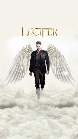 Lucifer TV Series Character Walking Through Clouds With Angel Wings HD phone wallpaper