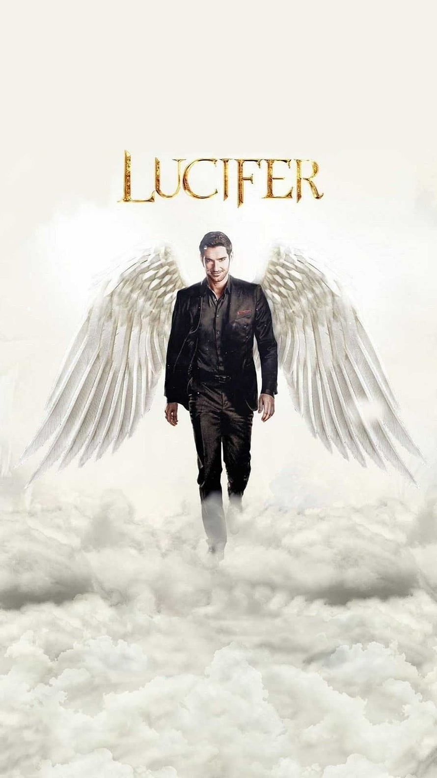 Lucifer TV Series Character Walking Through Clouds With Angel Wings HD phone wallpaper