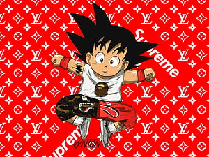 Goku in Streetwear Style with Supreme and Louis Vuitton Background HD wallpaper