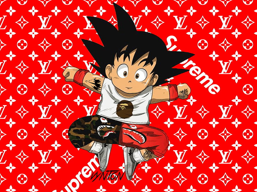 Goku in Streetwear Style with Supreme and Louis Vuitton Background HD wallpaper