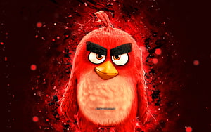 Red from The Angry Birds Movie in a dramatic red and black ink splash portrait HD wallpaper