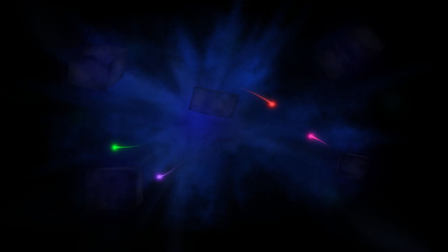 PlayStation 2 Dark Blue Smoke with Neon Light Trails and Floating Cubes HD wallpaper
