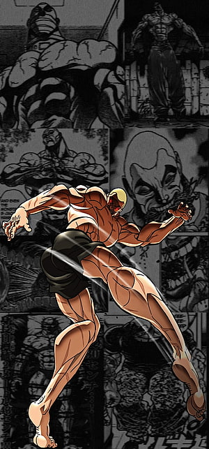 Saitama One Punch Man Full Body Action Pose Over Manga Panels, Jack Hanma, art, supernatural_creature HD phone wallpaper