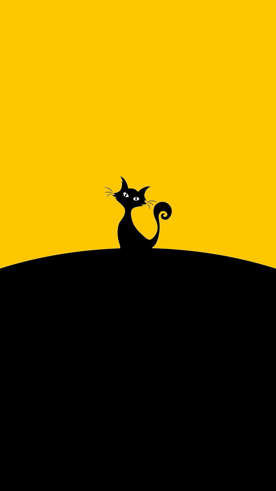 Minimalist Black Cat Silhouette on Yellow Background HD phone wallpaper