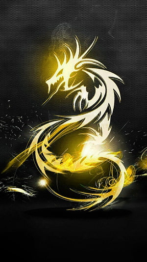 Golden Dragon Fantasy Artwork with Glowing Energy on Dark Background HD phone wallpaper