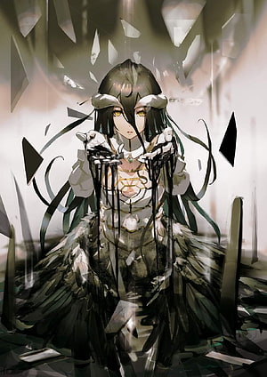 Anime Girl With Horns And Black Liquid In Shattered Glass Environment HD phone wallpaper