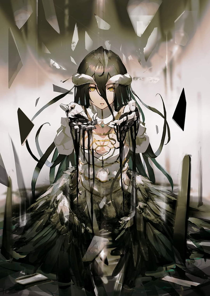 Anime Girl With Horns And Black Liquid In Shattered Glass Environment HD phone wallpaper