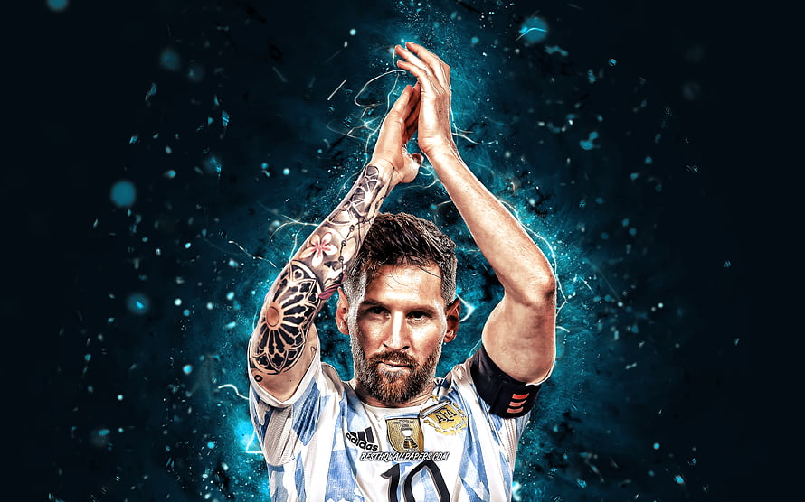 Lionel Messi Argentina National Team Clapping Hands Blue Energy Background HD wallpaper