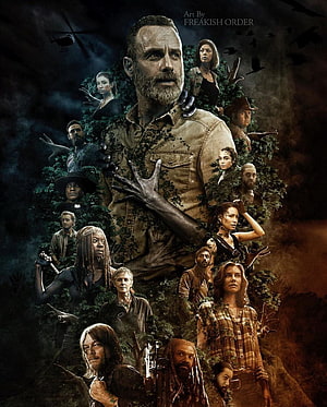 The Walking Dead Final Season Cast Artwork Featuring Rick Grimes, Daryl Dixon, and Michonne HD phone wallpaper