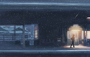 Lonely Figure at Snowy Train Station in Retro Lofi Anime Style HD wallpaper