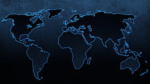 Glowing Blue World Map on Dark Textured Background HD wallpaper