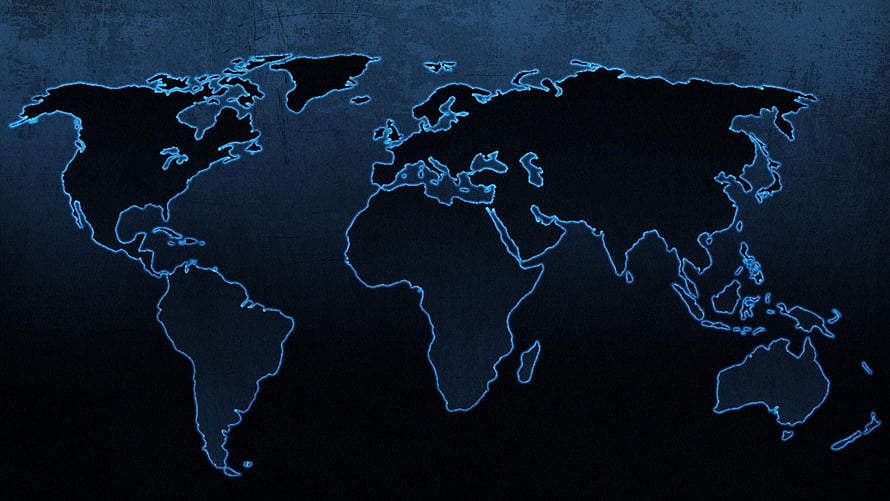 Glowing Blue World Map on Dark Textured Background HD wallpaper