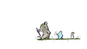 My Neighbor Totoro Family Watercolor Illustration with Umbrella and Musical Notes HD wallpaper